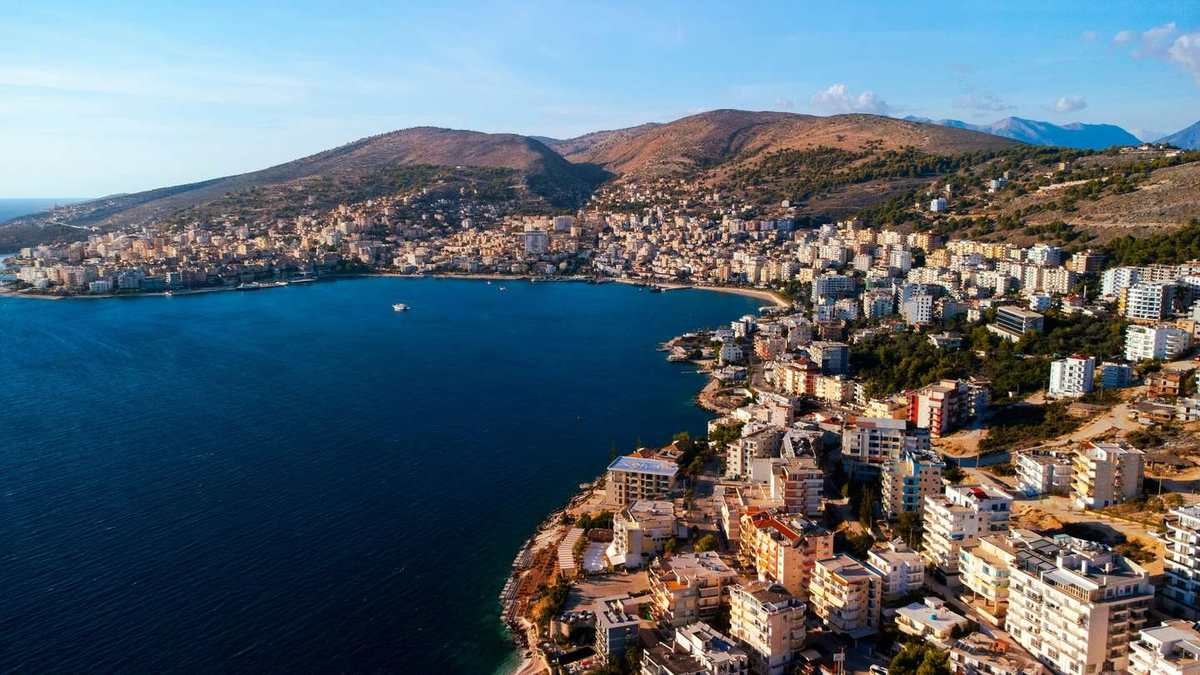Aerial view across Sarandë bay